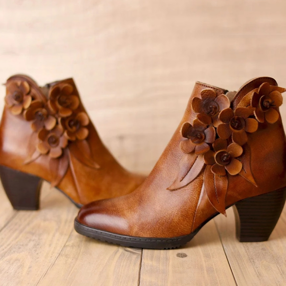 Brown Floral Ankle Boots